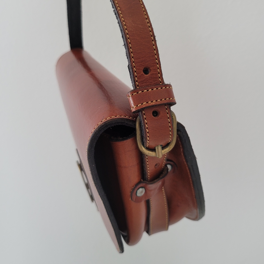 Brown Leather Saddle Crossbody with Polo Rider Medallion - Picture 16 of 17